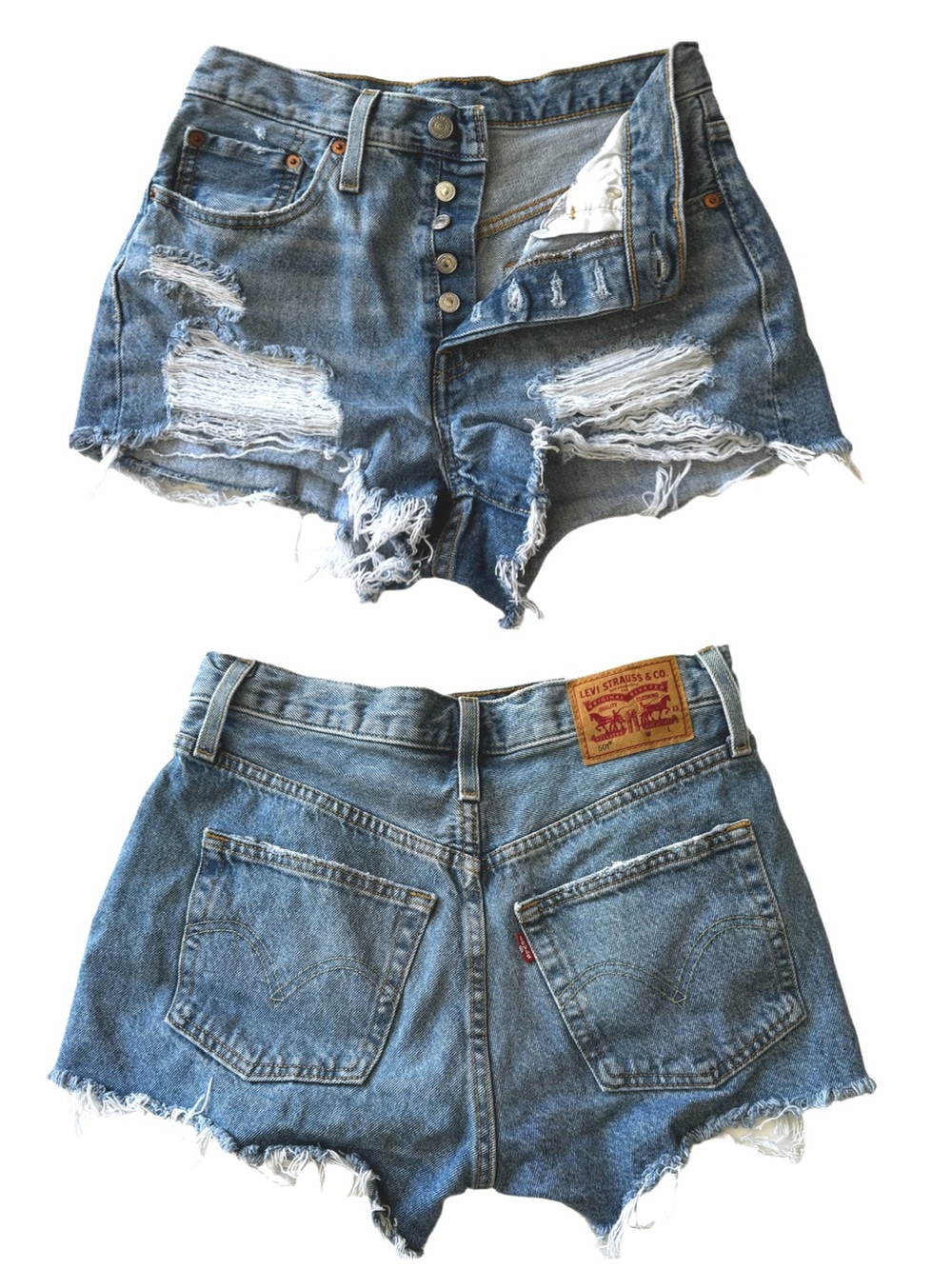 Levi’s 501 Buttonfly Distressed Denim High Waist Festival Shorts 27”